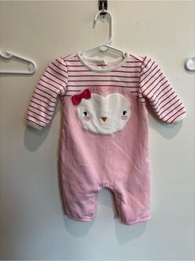 Gymboree Pink and White Penguin One-Piece 3-6 months baby girl